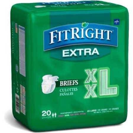 MEDLINE INDUSTRIES, INC Medline® FitRight Extra Adult Disposable Briefs, Size 2XL, Waist Size 60"-69", 20/Bag FITEXTRAXXLZ